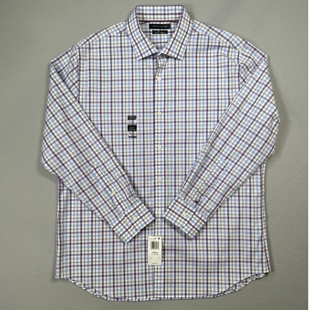Tommy Hilfiger Men's Flex Slim Fit Stretch Dress Shirt lavender 17 32/33 $85